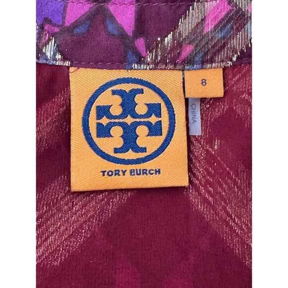 Tory Burch Lame Plaid Chiffon Silk Tunic Top Pink Hastings Size 8 - Picture 5 of 10